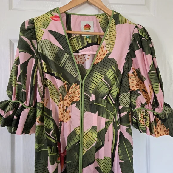 Farm Rio Banana Leaves V-Neck Mini Dress - Picture 3 of 14